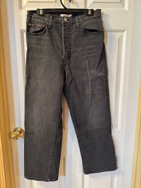 Levi’s Ribcage Straight Ankle Jeans - Ultra High Rise Washed Black W31